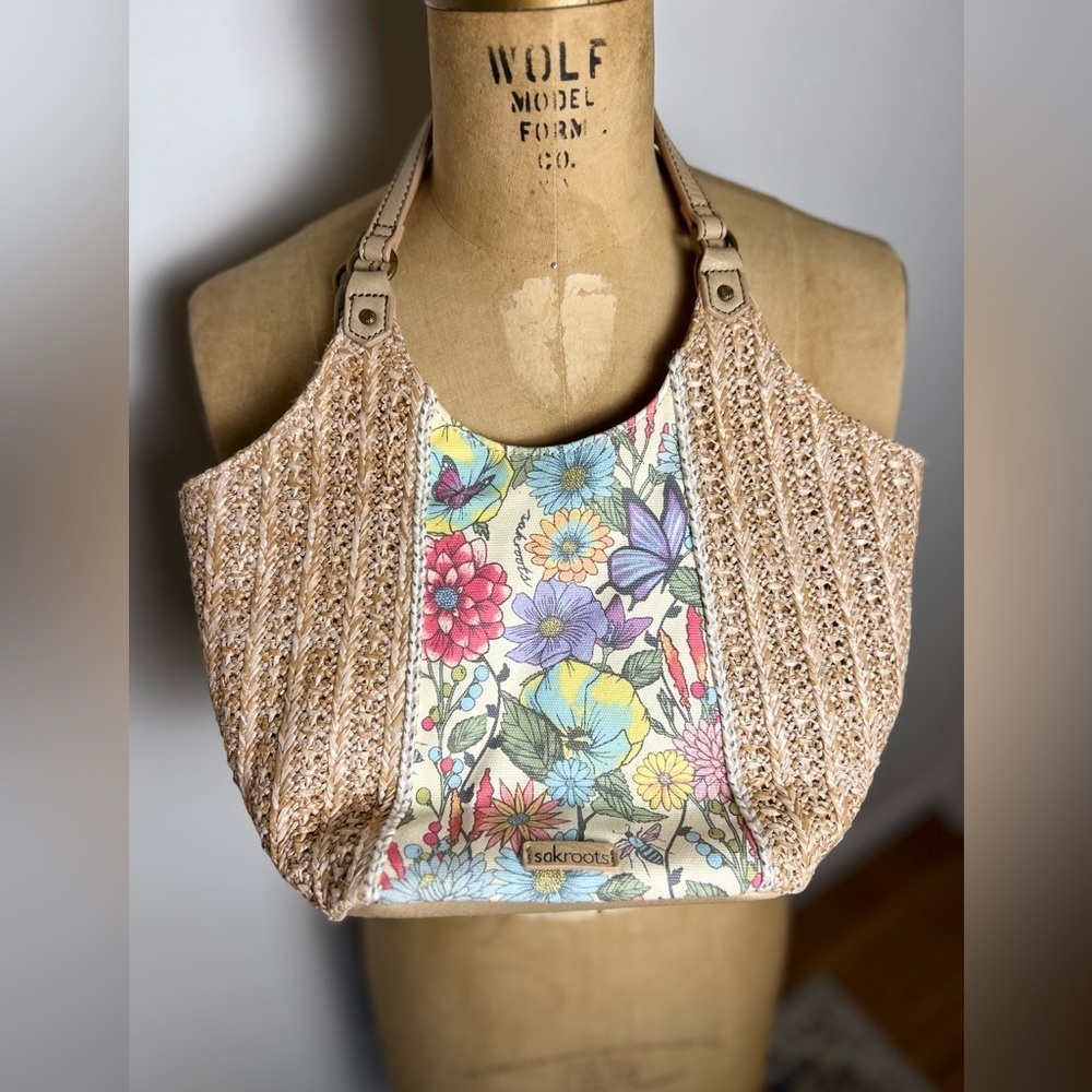 Sakroots Beige Crochet & Floral Canvas Hobo Bag